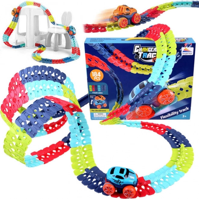 Circuit automobile flexible coloré 4 m avec petite voiture, 184 pièces