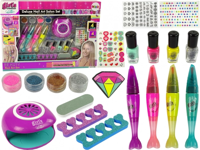 Grande trousse de nail art Stylos à ongles Paillettes Autocollants Lampe