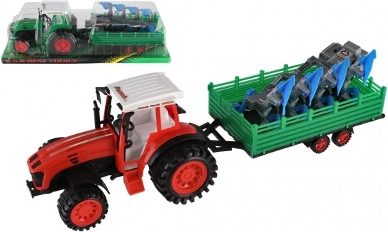 Tracteur en plastique avec remorque et charrue 53 cm à friction