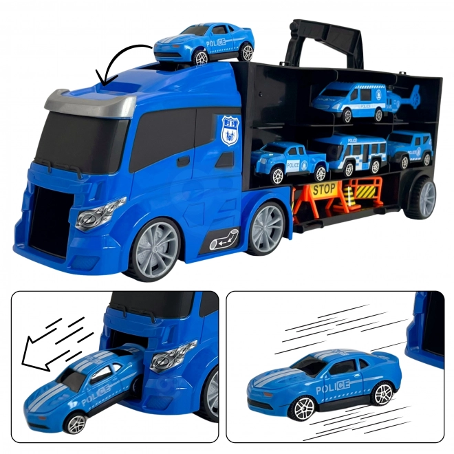 Camion avec transporteur 3 en 1 Police Bleue