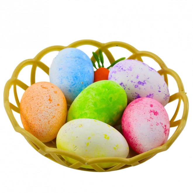 Décorations de Pâques dans un panier avec des œufs et une carotte 7 pcs