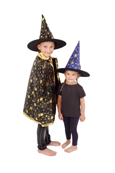 Chapeau de sorcier pour enfants diamètre 38cm bleu-or dans un sac carnaval