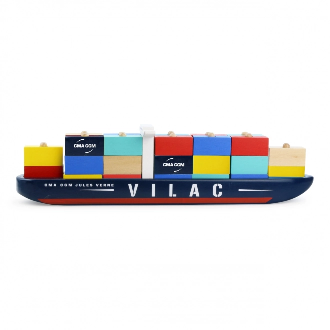 Vilac Puzzle en bois bateau porte-conteneurs CMA CGM Jules Verne