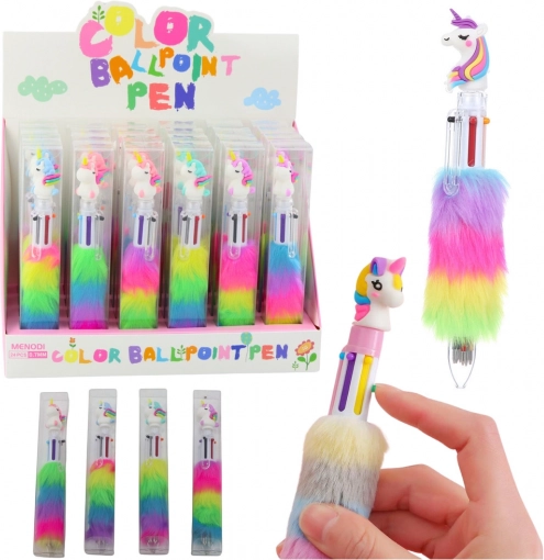 Stylo multicolore scolaire et de bureau avec licorne et fourrure colorée