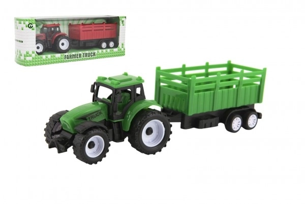 Tracteur avec remorque en plastique 21cm à roue libre 2 couleurs dans une boîte 23x9x6cm