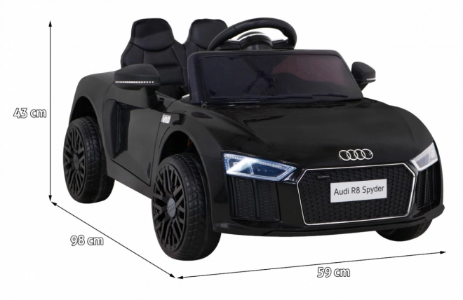 Audi R8 voiture électrique enfant noire avec télécommande, roues EVA, démarrage lent et MP3 LED