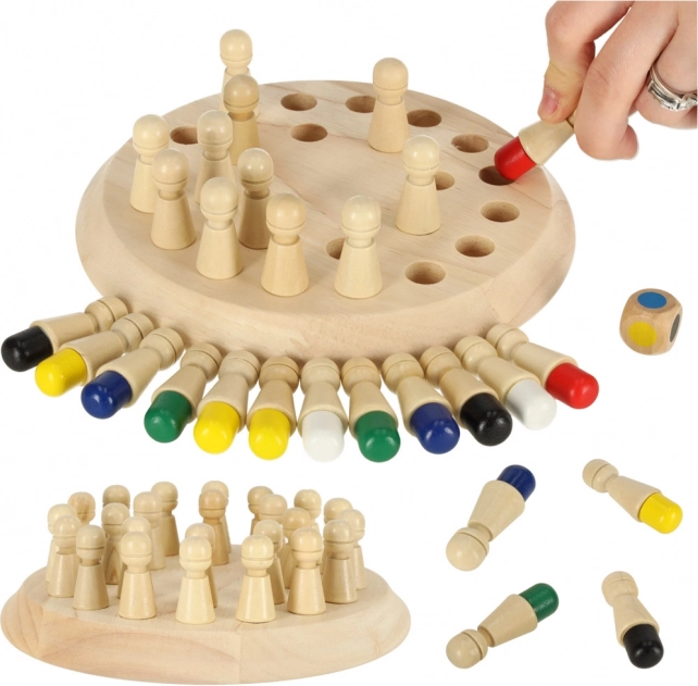 Jeu de mémoire logique en bois – chevilles colorées