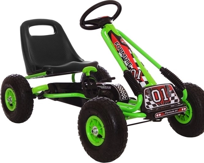Kart à pédales pneumatique + Pneus gonflables + Siège réglable – Verte