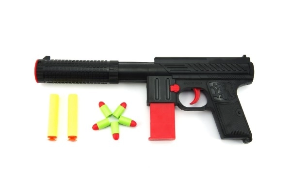 Pistolet à fléchettes en mousse 2pcs + fusil à bouchons 5pcs plastique 30cm en boîte