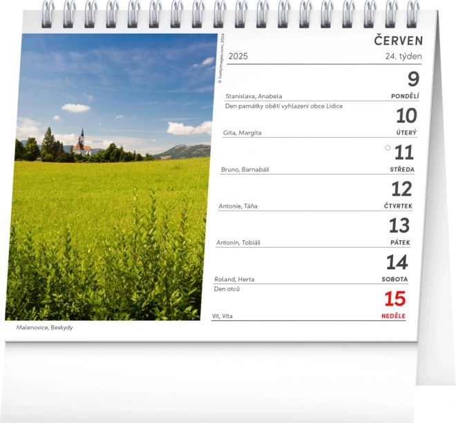 Calendrier de bureau NOTIQUE Montagnes tchèques 2025, 16,5 x 13 cm