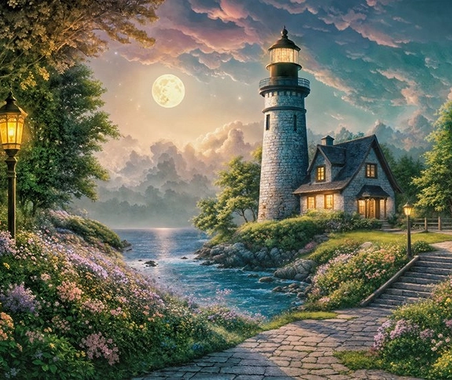 Puzzle Phare au clair de lune 500 pièces de Cherry Pazzi