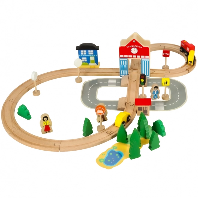 Ensemble de train en bois 50 pièces