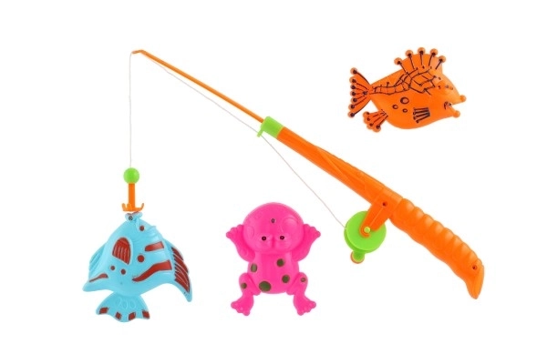Jeu de pêche/magnétique en plastique 3pcs+canne à pêche en plastique 34cm mix de couleurs sur carte