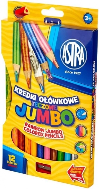 Astra crayons jumbo arc-en-ciel 12 pcs avec taille-crayon