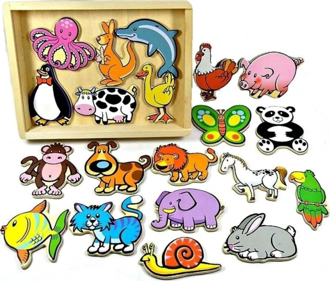 Magnets en bois colorés Animaux - set de 20 pièces