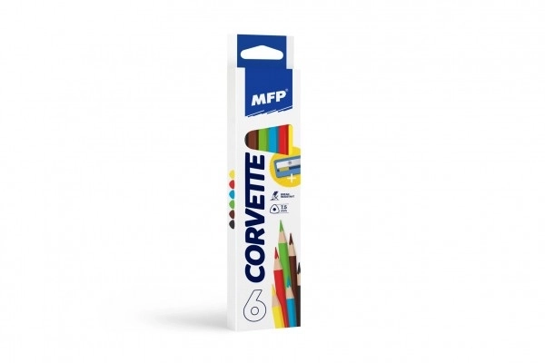 Crayons de couleur 6pcs triangulaires colorés + taille-crayon dans une boîte 5,5x24x1,5cm 24pcs en boîte