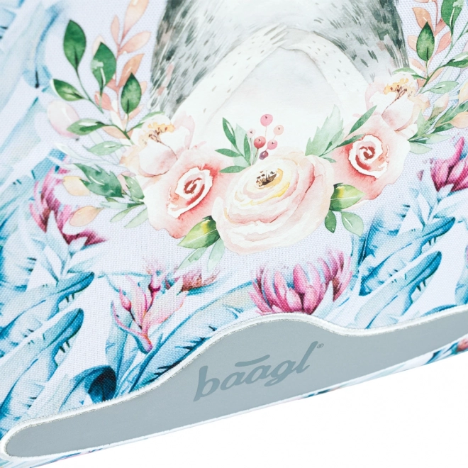 Cartable d'école avec raton laveur et motif floral