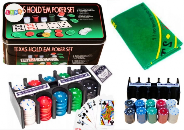 Set de poker 2 jeux de cartes, jetons, plateau de jeu