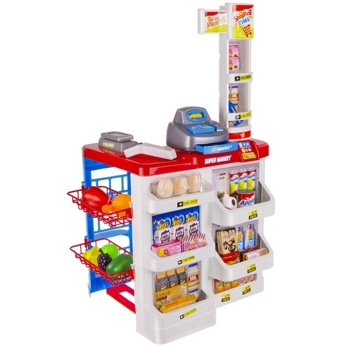 Supermarché avec caisse, panier et accessoires