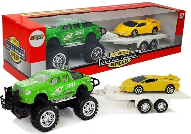 Ensemble de véhicules - voiture de sport jaune, 4x4 vert à friction