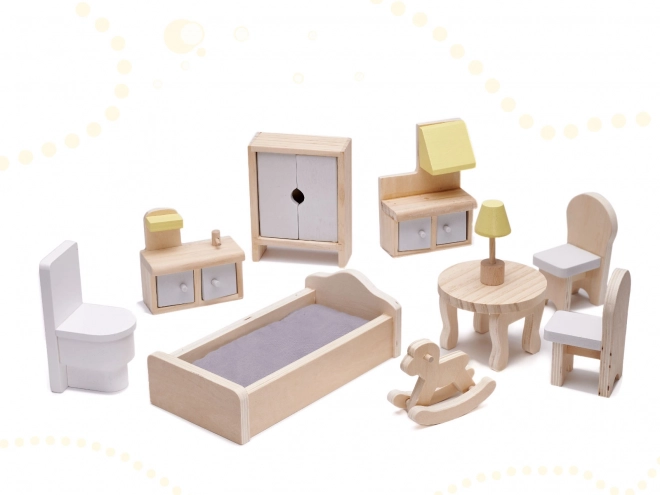 Maison de poupée avec meubles en bois gris