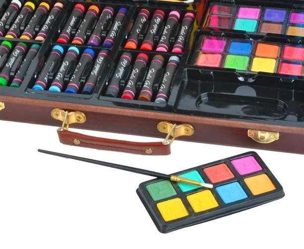 Grande boîte d'art en bois pour petits peintres - 81 pièces