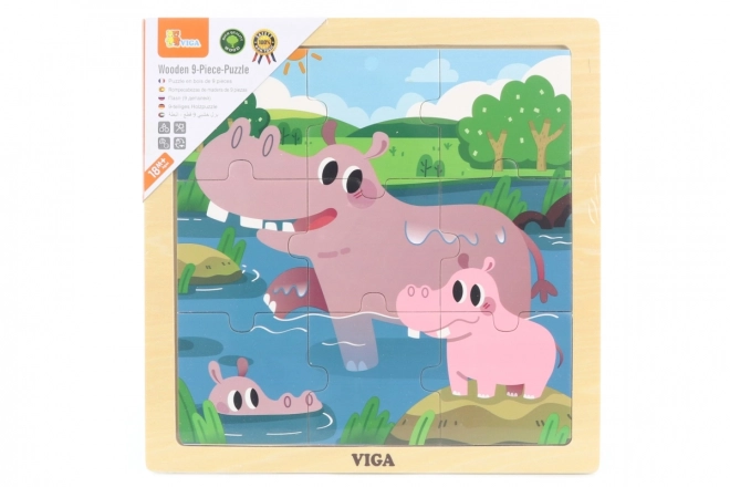 Puzzle en bois hippopotames Viga, 9 pièces