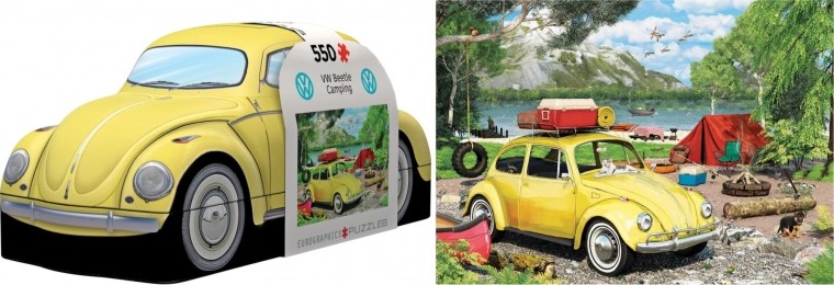 Puzzle en boîte métallique VOLKSWAGEN Coccinelle au camping 550 pièces