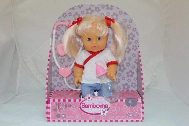 Poupée Nena 36 cm docteure avec stéthoscope et biberon