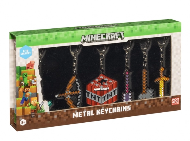 Porte-clés en métal Minecraft 6 pièces dans un coffret Deluxe