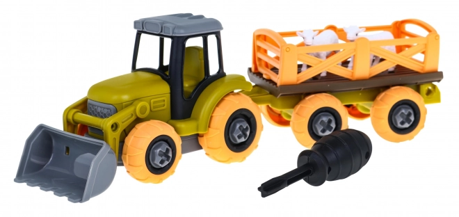 Tracteur dévissable avec pelle et remorque + tournevis + moutons Jouet pour enfants 3+