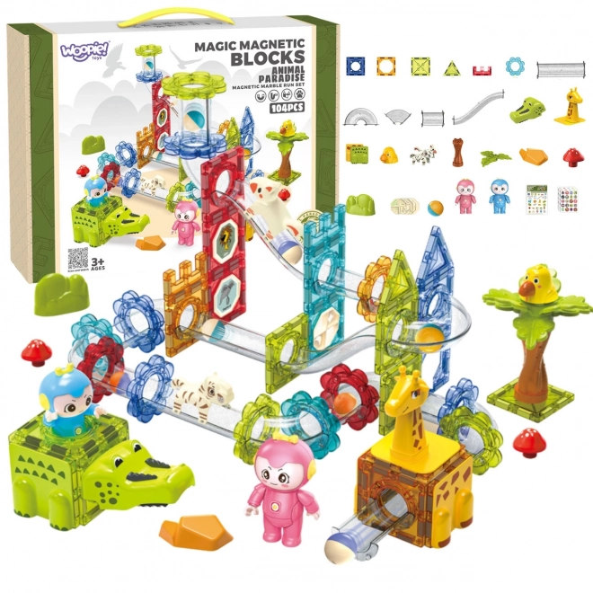 Jeu de construction magnétique Piste arc-en-ciel Paradis des enfants 104 pièces
