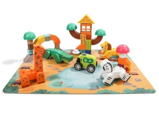 Cubes en bois et puzzle - Safari Top Bright