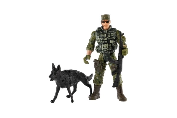 Ensemble soldats avec chien et accessoires 6 pcs en plastique dans un sachet 17x20x3cm