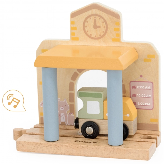 Circuit de train en bois avec propulsion à batterie