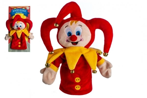 Pantin Kasparek marionnette à main en peluche 28cm avec grelots sur carte