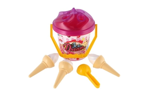 Ensemble de sable plastique seau + moules à glace 2 couleurs en filet 18x28x17cm 12m+