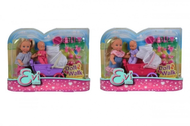 Poupée Panenka Evička en promenade, avec poussette, 2 types
