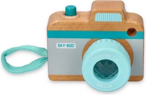 Appareil photo jouet en bois pour enfants, couleur bleu-menthe