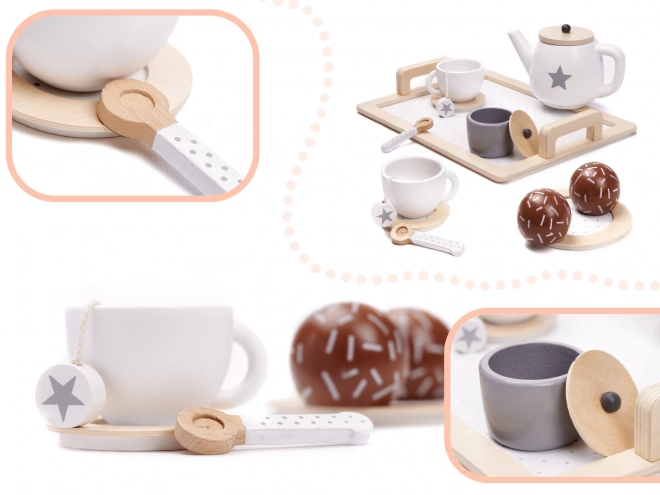 Ensemble de thé en bois pour enfants avec vaisselle