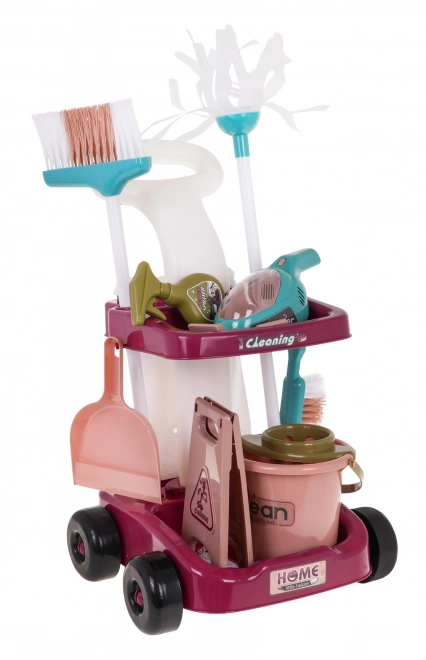 Chariot de nettoyage avec aspirateur à main et accessoires