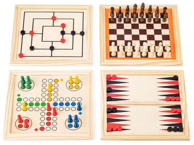 Ensemble de jeux dans une boîte en bois