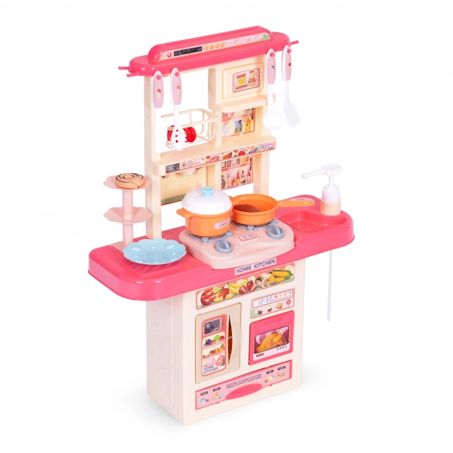 Cuisine pour enfants avec sons, lumières LED, évier, 10 accessoires, rose