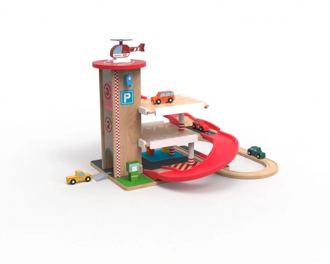 Garage en bois avec chemin de fer pour enfants