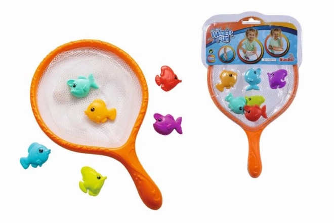 Épuisette avec des poissons colorés