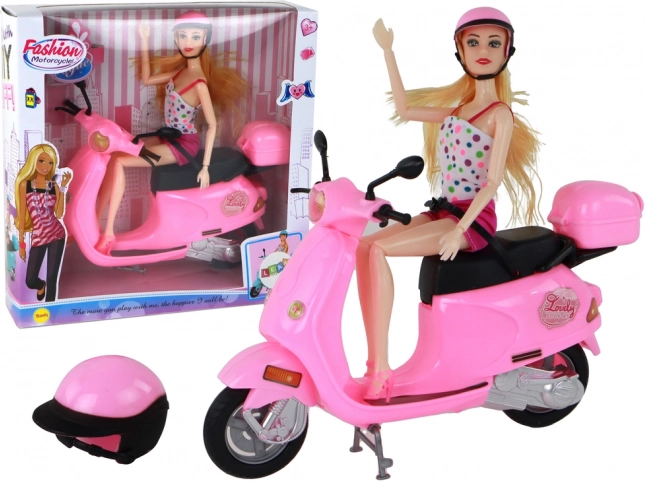 Set poupée sur scooter rose avec articulations mobiles