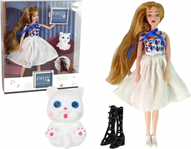 Poupée EMILY avec chaton blanc et accessoires
