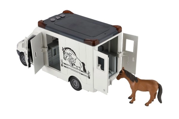 Transporteur d'animaux en plastique 28 cm avec chevaux à inertie avec lumière et son gris dans une boîte 39x18 cm