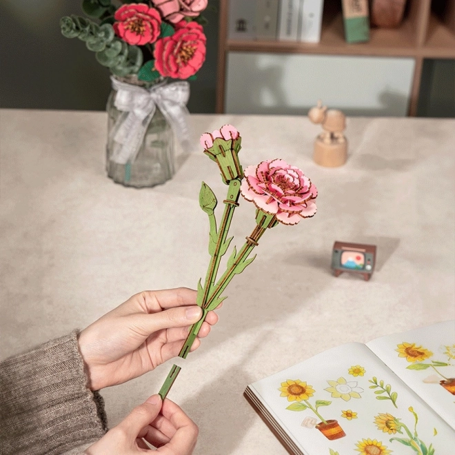Puzzle 3D en bois Œillet Rose