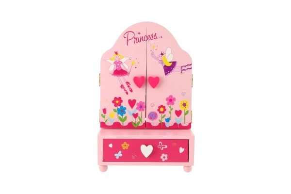 Coffret à bijoux avec miroir Princess à 3 tiroirs bois 16x25x8cm en boîte